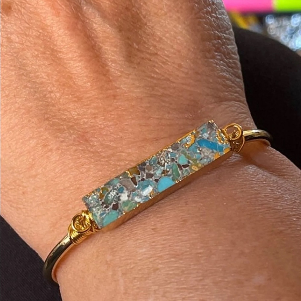 Raw Turquoise Stone Cuff Bracelet - Picture 4 of 6